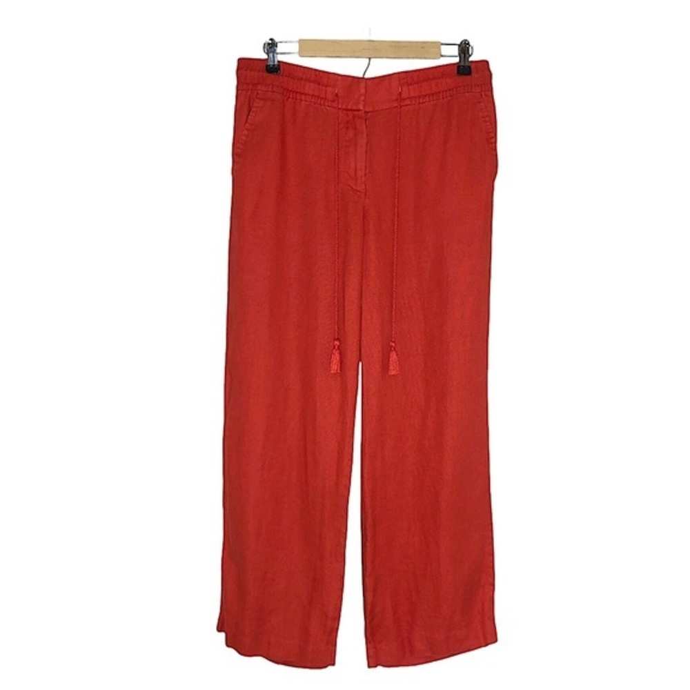 Ann Taylor Loft Linen Elastic waist Drawstring Mid Rise Wide Leg Orange Pants 6